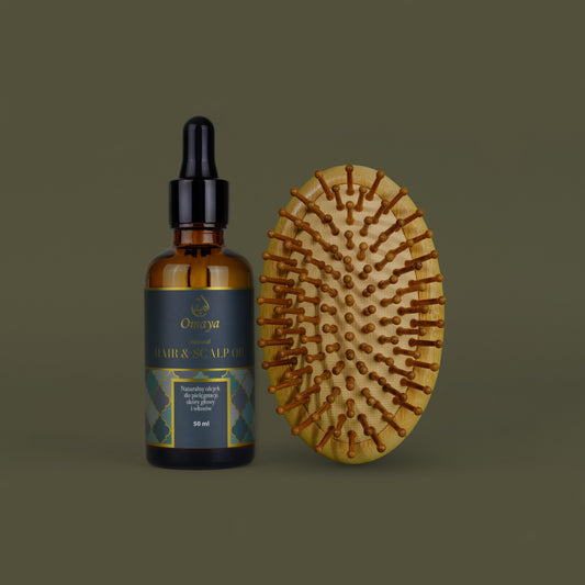 Zestaw do olejowania Omaya Hair Oil + szczotka bambusowa